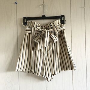 NWT ZARA High Rise Striped Paperbag Shorts